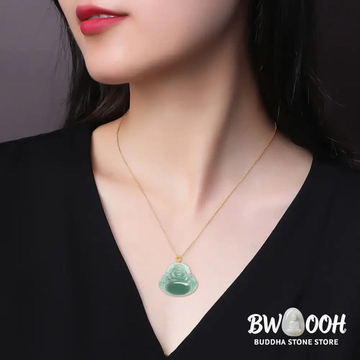 Buddha Stones Laughing Buddha Natural Jade Prosperity Abundance Necklace Pendant - BWOOOH - Necklaces &amp; Pendants