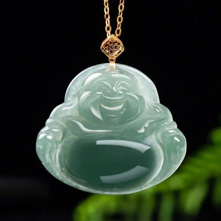BWOOOH Laughing Buddha natural jade prosperity abundance necklace pendant