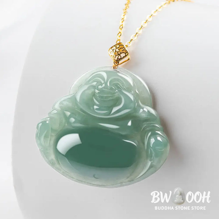 Buddha Stones Laughing Buddha Natural Jade Prosperity Abundance Necklace Pendant - BWOOOH - Necklaces &amp; Pendants