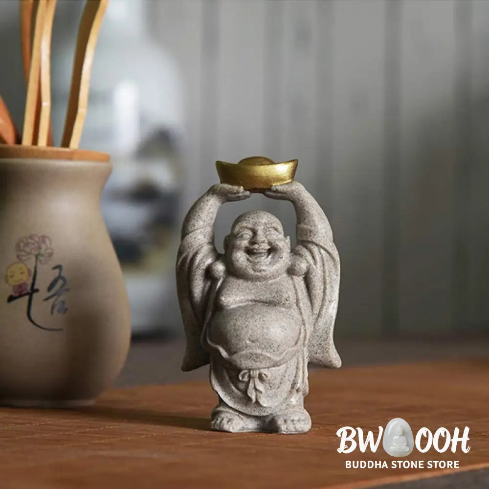 BWOOOH Laughing Buddha Resin Statue Blessing Home Decoration - Decorations