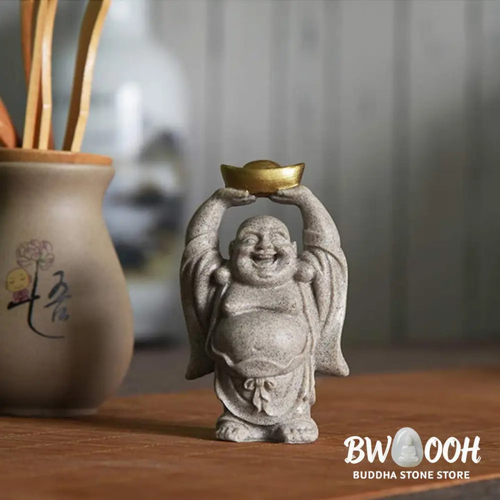 BWOOOH Laughing Buddha Resin Statue Blessing Home Decoration - Decorations