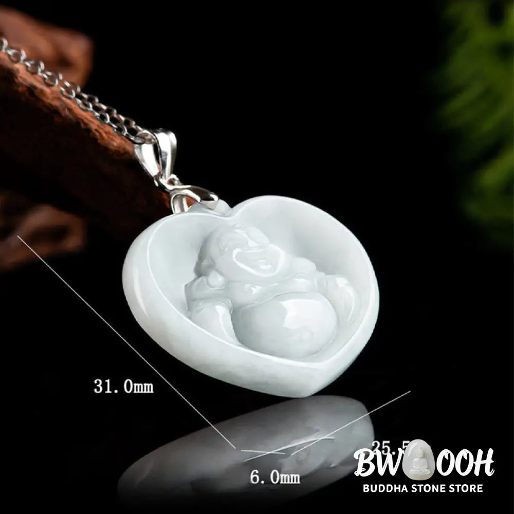 Buddha Stones Laughing Buddha White Jade Luck Blessing Titanium Steel Chain Necklace Pendant - BWOOOH - White