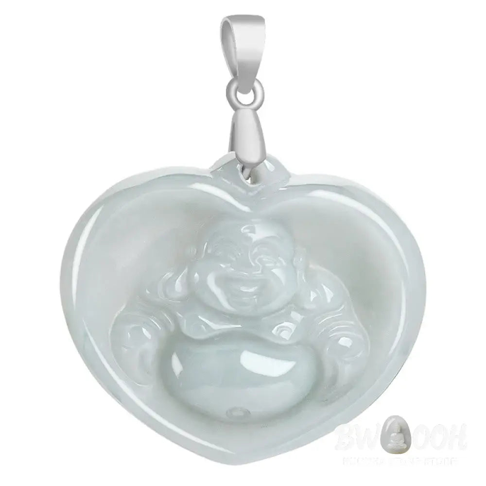 Buddha Stones Laughing Buddha White Jade Luck Blessing Titanium Steel Chain Necklace Pendant - BWOOOH - White