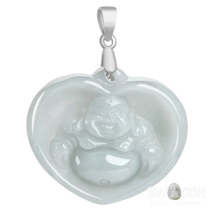 Buddha Stones Laughing Buddha White Jade Luck Blessing Titanium Steel Chain Necklace Pendant - BWOOOH - White