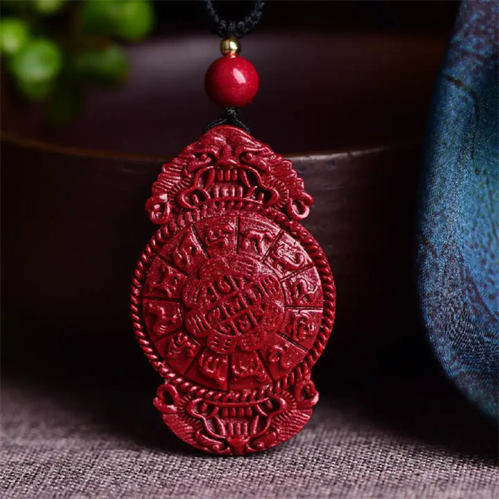 Buddha Stones Laughing Buddha Yin Yang Chinese Zodiac Gourd Natural Cinnabar Blessing Necklace Pendant - BWOOOH