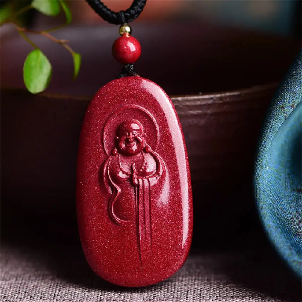 BWOOOH Laughing Buddha Yin Yang Chinese Zodiac gourd natural cinnabar blessing necklace pendant