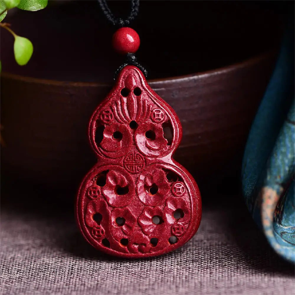Buddha Stones Laughing Buddha Yin Yang Chinese Zodiac Gourd Natural Cinnabar Blessing Necklace Pendant - BWOOOH - Gourd