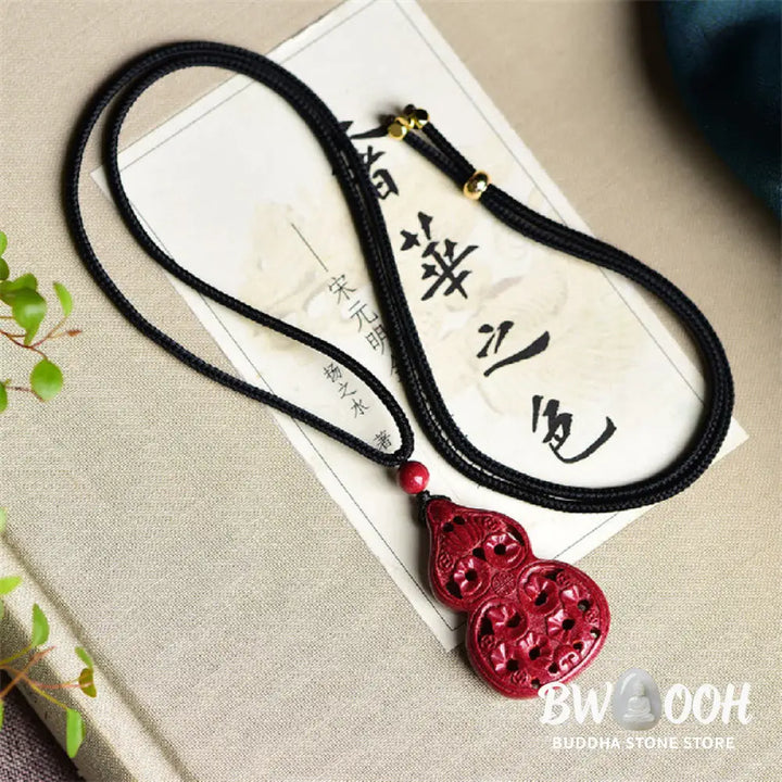Buddha Stones Laughing Buddha Yin Yang Chinese Zodiac Gourd Natural Cinnabar Blessing Necklace Pendant - BWOOOH