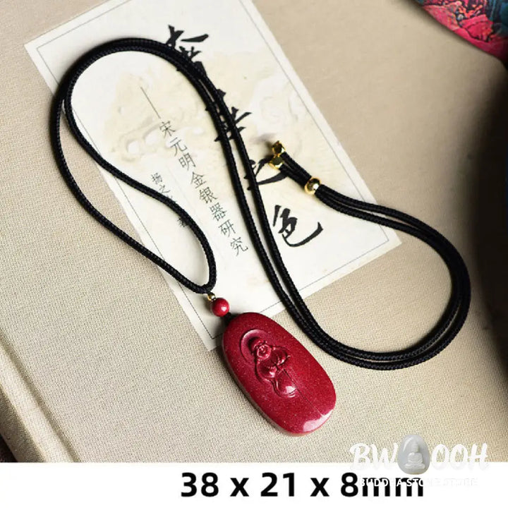 Buddha Stones Laughing Buddha Yin Yang Chinese Zodiac Gourd Natural Cinnabar Blessing Necklace Pendant - BWOOOH