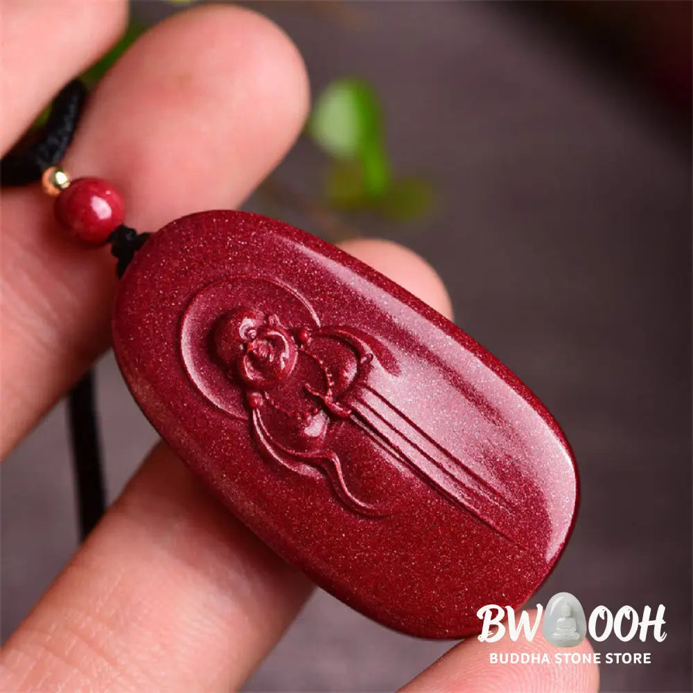 Buddha Stones Laughing Buddha Yin Yang Chinese Zodiac Gourd Natural Cinnabar Blessing Necklace Pendant - BWOOOH