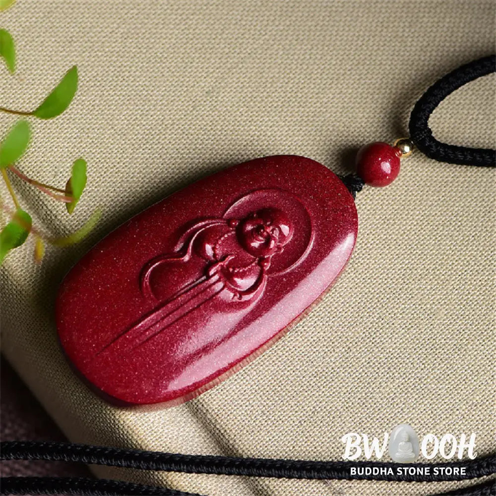 Buddha Stones Laughing Buddha Yin Yang Chinese Zodiac Gourd Natural Cinnabar Blessing Necklace Pendant - BWOOOH