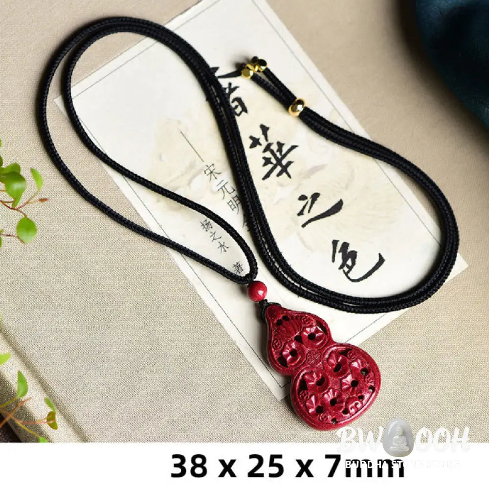 Buddha Stones Laughing Buddha Yin Yang Chinese Zodiac Gourd Natural Cinnabar Blessing Necklace Pendant - BWOOOH