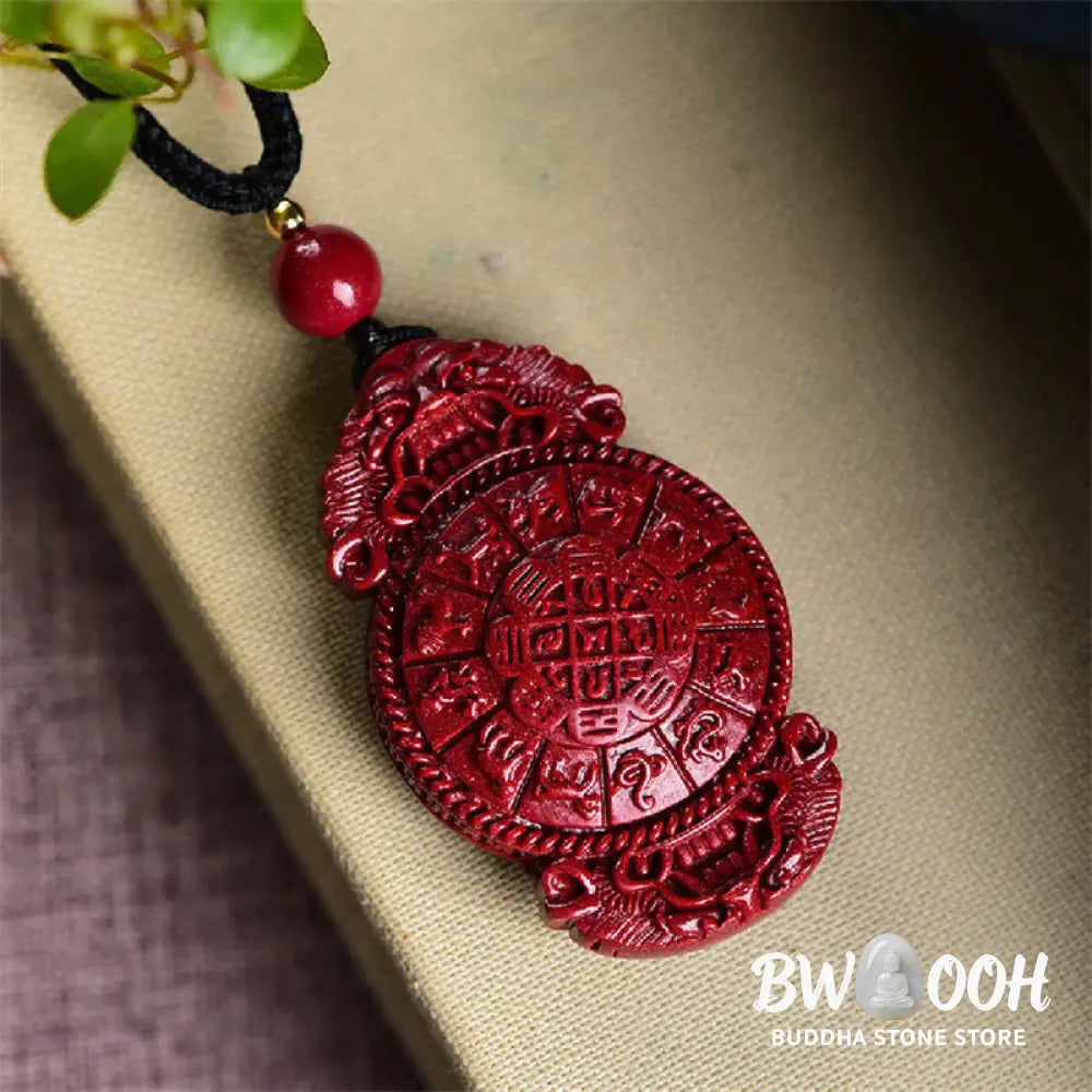 Buddha Stones Laughing Buddha Yin Yang Chinese Zodiac Gourd Natural Cinnabar Blessing Necklace Pendant - BWOOOH