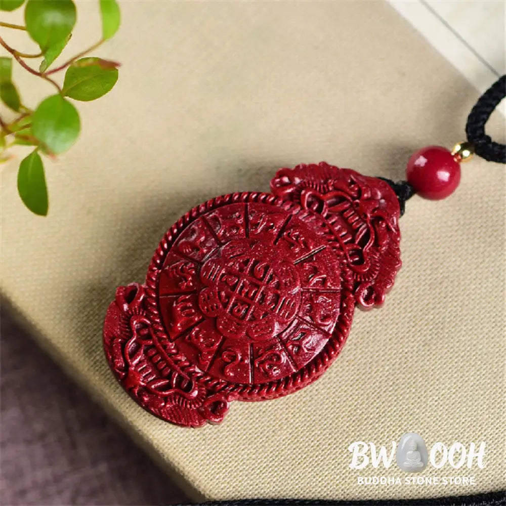 Buddha Stones Laughing Buddha Yin Yang Chinese Zodiac Gourd Natural Cinnabar Blessing Necklace Pendant - BWOOOH