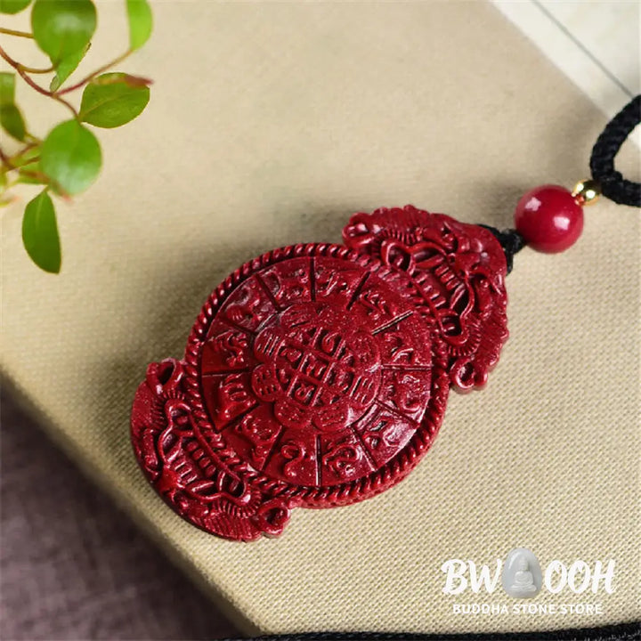 Buddha Stones Laughing Buddha Yin Yang Chinese Zodiac Gourd Natural Cinnabar Blessing Necklace Pendant - BWOOOH