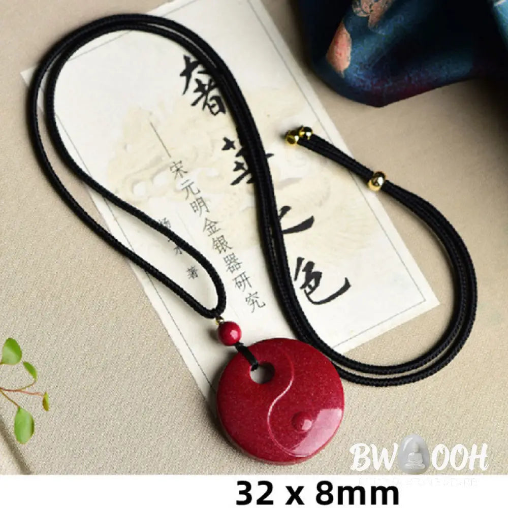 Buddha Stones Laughing Buddha Yin Yang Chinese Zodiac Gourd Natural Cinnabar Blessing Necklace Pendant - BWOOOH