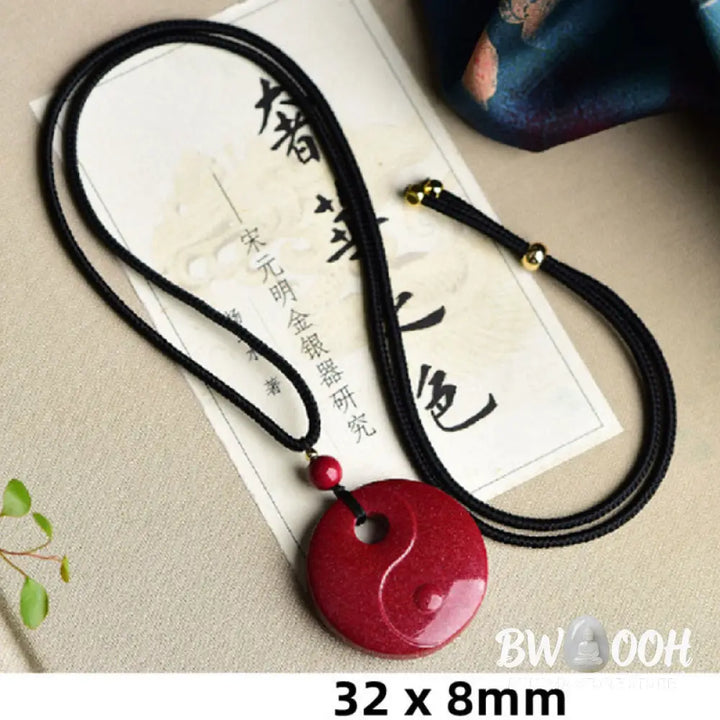 Buddha Stones Laughing Buddha Yin Yang Chinese Zodiac Gourd Natural Cinnabar Blessing Necklace Pendant - BWOOOH