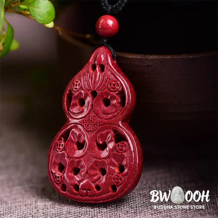 Buddha Stones Laughing Buddha Yin Yang Chinese Zodiac Gourd Natural Cinnabar Blessing Necklace Pendant - BWOOOH