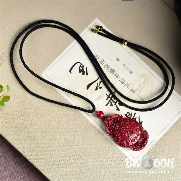 Buddha Stones Laughing Buddha Yin Yang Chinese Zodiac Gourd Natural Cinnabar Blessing Necklace Pendant - BWOOOH