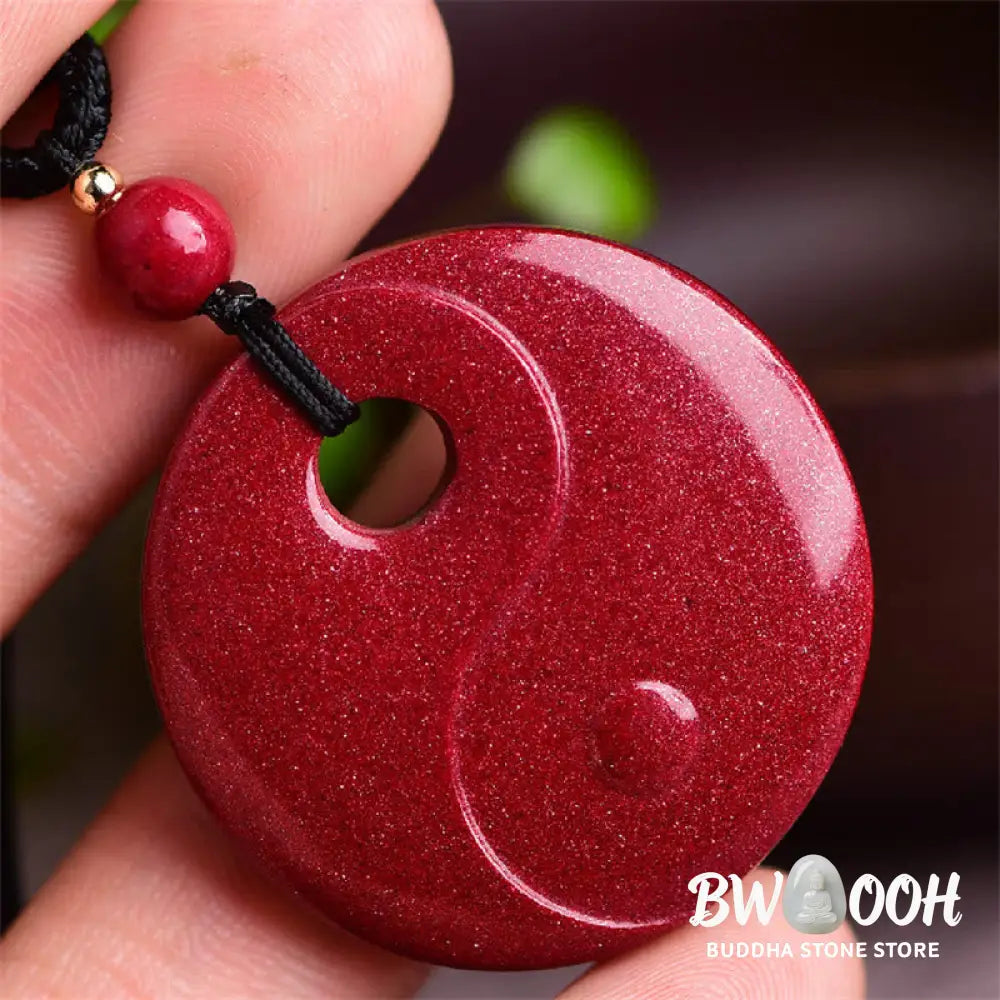 Buddha Stones Laughing Buddha Yin Yang Chinese Zodiac Gourd Natural Cinnabar Blessing Necklace Pendant - BWOOOH