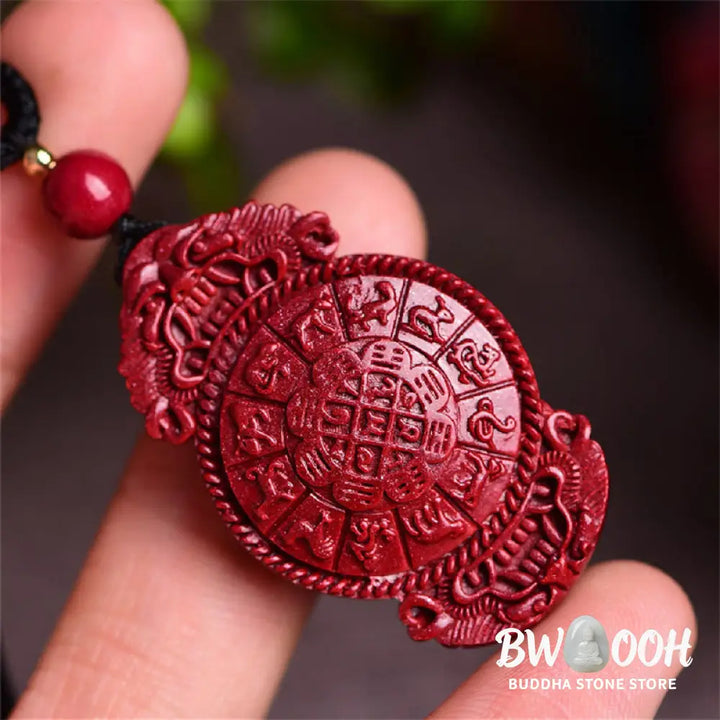 Buddha Stones Laughing Buddha Yin Yang Chinese Zodiac Gourd Natural Cinnabar Blessing Necklace Pendant - BWOOOH