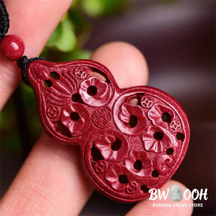 Buddha Stones Laughing Buddha Yin Yang Chinese Zodiac Gourd Natural Cinnabar Blessing Necklace Pendant - BWOOOH
