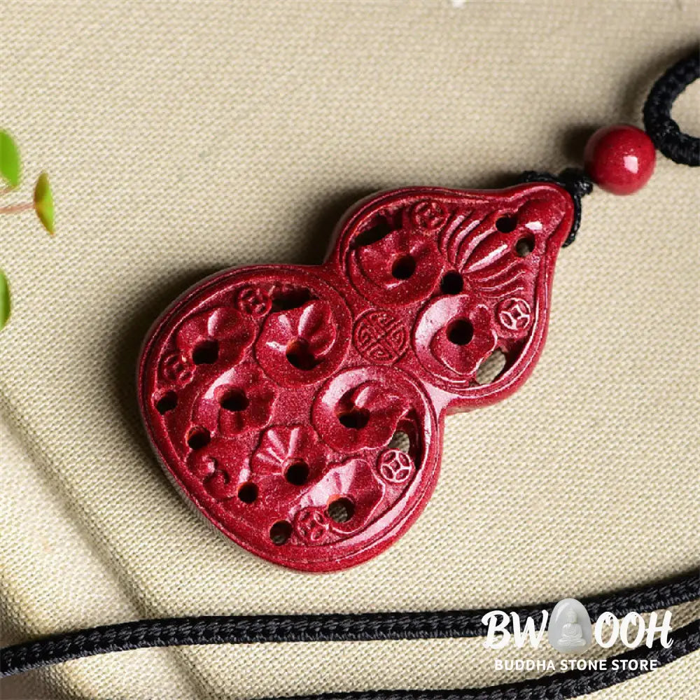 Buddha Stones Laughing Buddha Yin Yang Chinese Zodiac Gourd Natural Cinnabar Blessing Necklace Pendant - BWOOOH