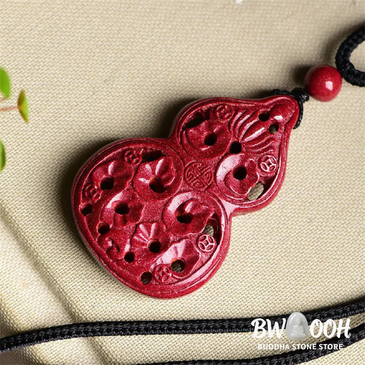 Buddha Stones Laughing Buddha Yin Yang Chinese Zodiac Gourd Natural Cinnabar Blessing Necklace Pendant - BWOOOH