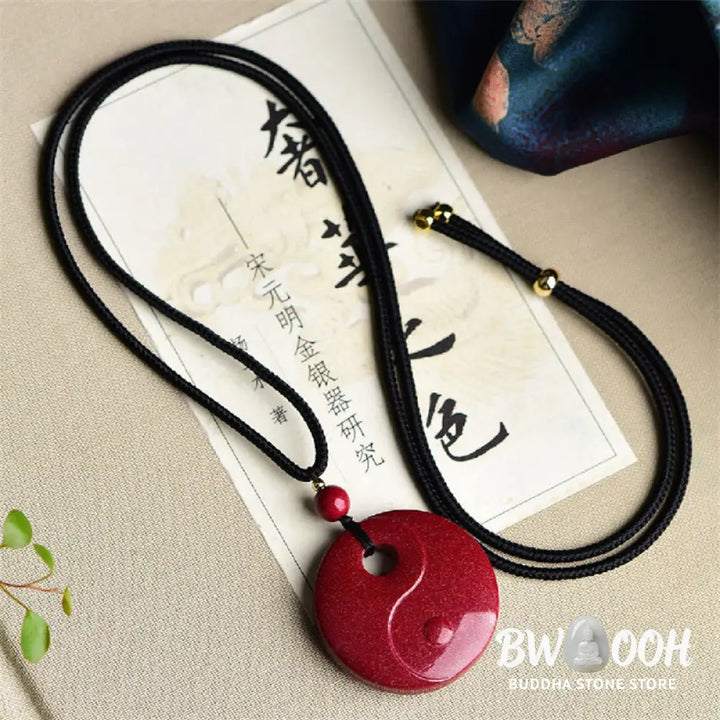 Buddha Stones Laughing Buddha Yin Yang Chinese Zodiac Gourd Natural Cinnabar Blessing Necklace Pendant - BWOOOH