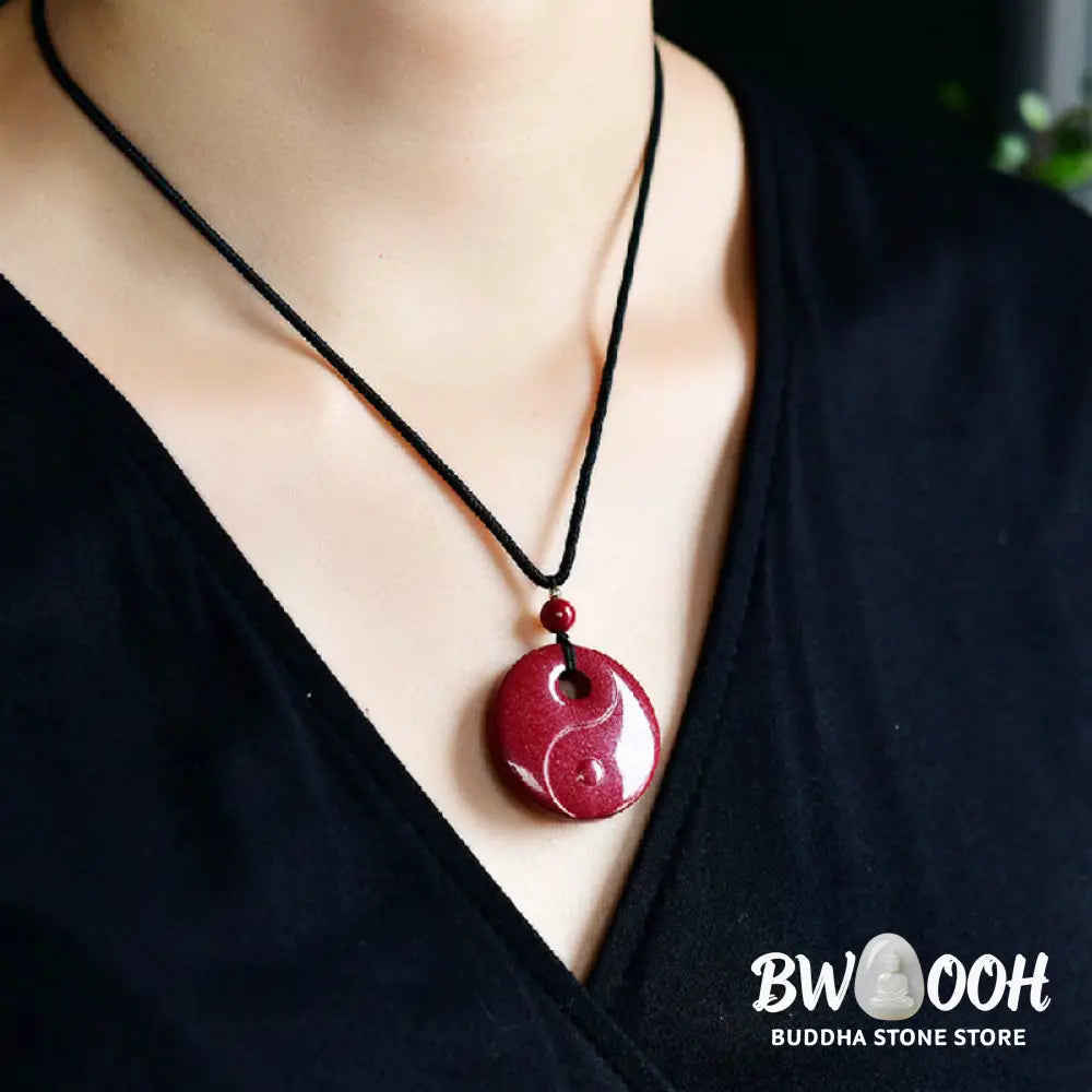 Buddha Stones Laughing Buddha Yin Yang Chinese Zodiac Gourd Natural Cinnabar Blessing Necklace Pendant - BWOOOH