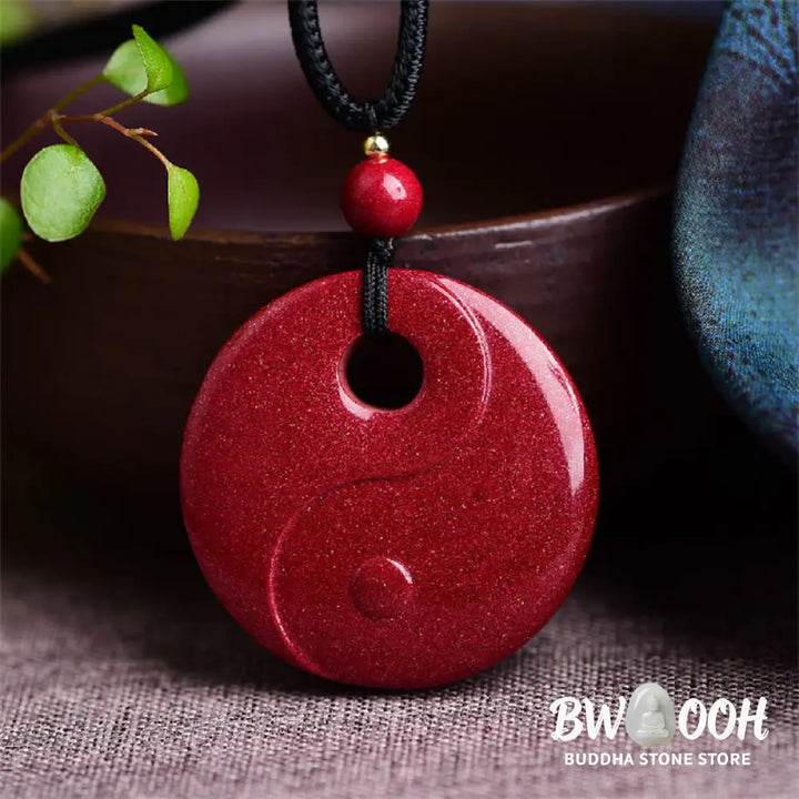 Buddha Stones Laughing Buddha Yin Yang Chinese Zodiac Gourd Natural Cinnabar Blessing Necklace Pendant - BWOOOH