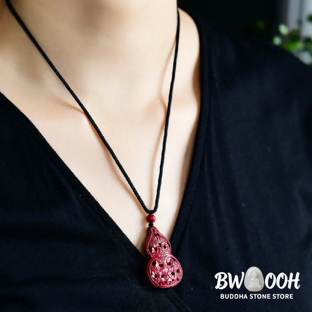 Buddha Stones Laughing Buddha Yin Yang Chinese Zodiac Gourd Natural Cinnabar Blessing Necklace Pendant - BWOOOH