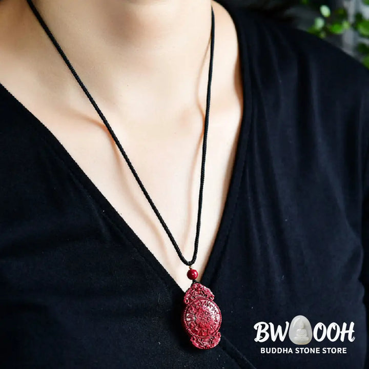 Buddha Stones Laughing Buddha Yin Yang Chinese Zodiac Gourd Natural Cinnabar Blessing Necklace Pendant - BWOOOH