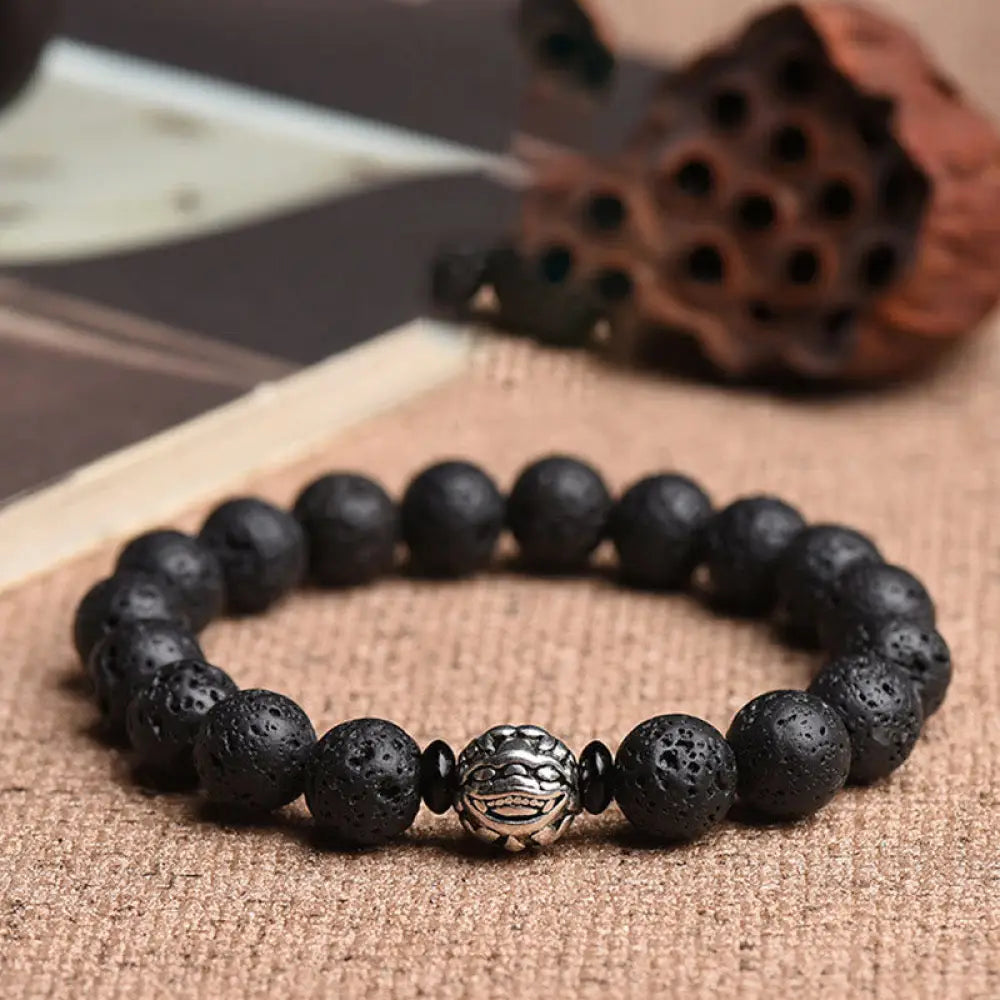 BWOOOH Lava Rock Beads White Copper PiXiu Wealth Bracelet - BWOOOH - 10mm Lava Rock(Wrist Circumference 14-16cm)