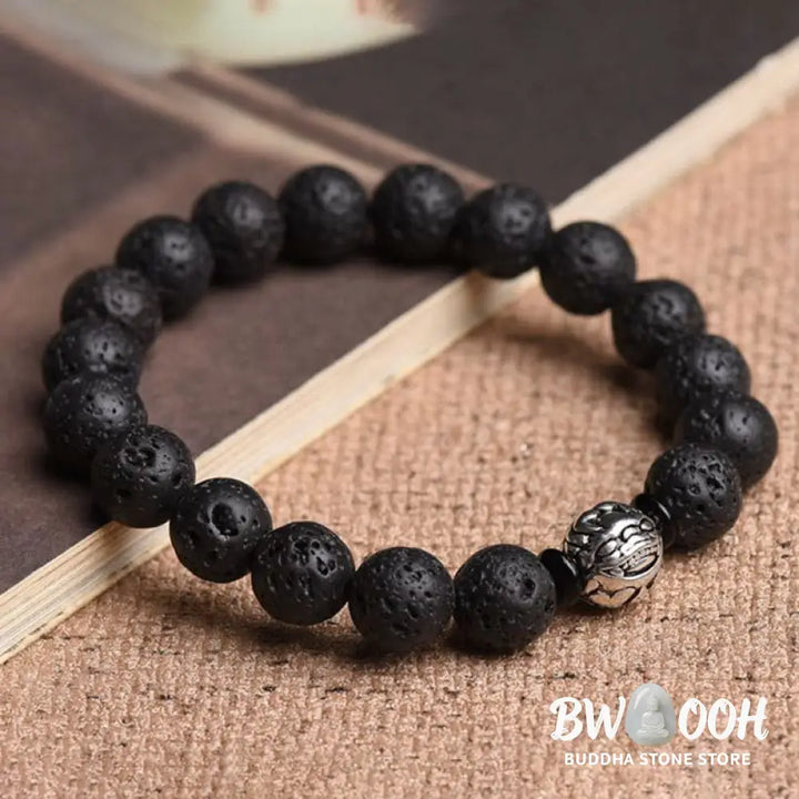Buddha Stones Lava Rock Beads White Copper PiXiu Wealth Bracelet - BWOOOH - Bracelet