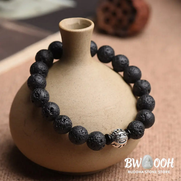 Buddha Stones Lava Rock Beads White Copper PiXiu Wealth Bracelet - BWOOOH - Bracelet