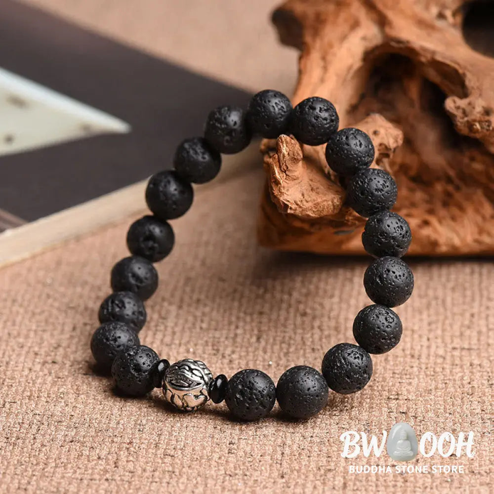 Buddha Stones Lava Rock Beads White Copper PiXiu Wealth Bracelet - BWOOOH - Bracelet
