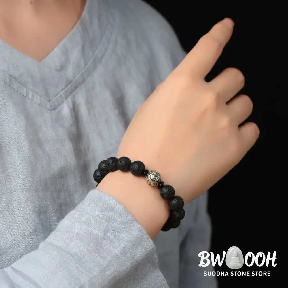 Buddha Stones Lava Rock Beads White Copper PiXiu Wealth Bracelet - BWOOOH - Bracelet