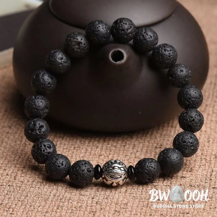 Buddha Stones Lava Rock Beads White Copper PiXiu Wealth Bracelet - BWOOOH - Bracelet