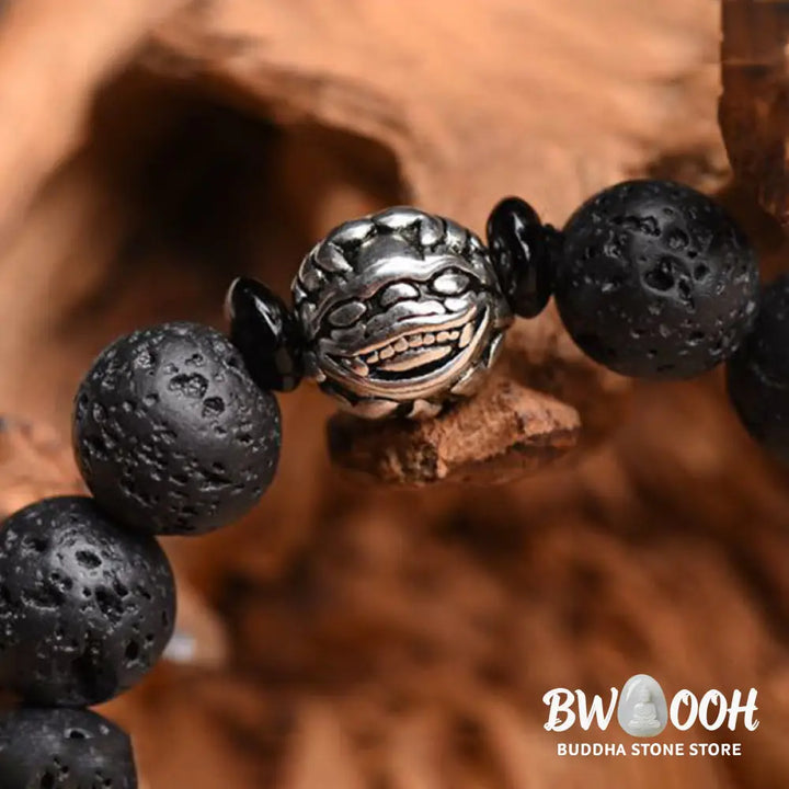 Buddha Stones Lava Rock Beads White Copper PiXiu Wealth Bracelet - BWOOOH - Bracelet