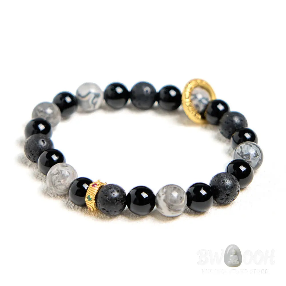 Buddha Stones Lava Rock Black Onyx Picasso Jasper Healing Bracelet - BWOOOH - 14-16cm - Bracelet