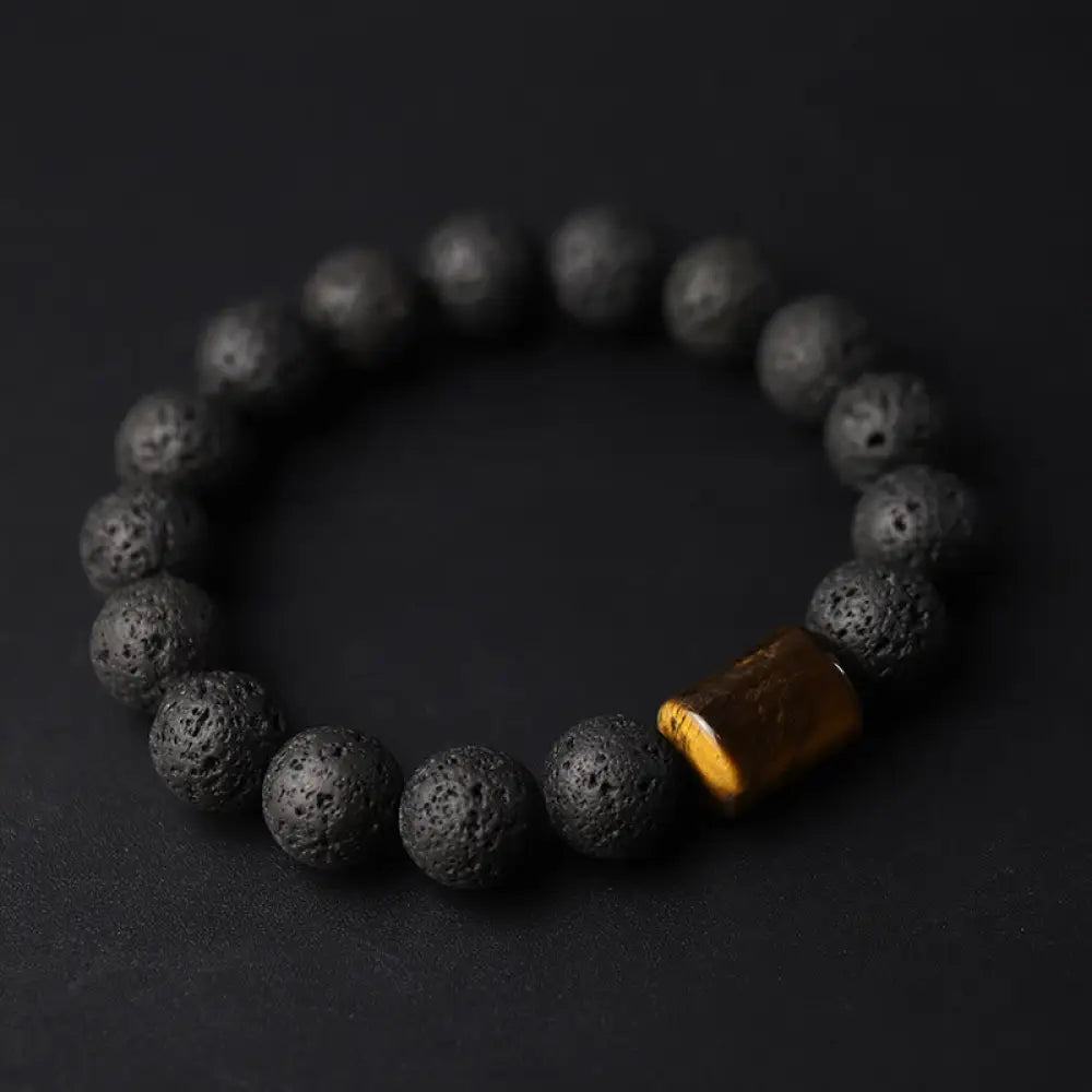 Buddha Stones Lava Rock Ebony Wood Tiger Eye Healing Bracelet - BWOOOH - Lava Rock&amp;Tiger Eye / 15-16cm - Bracelet