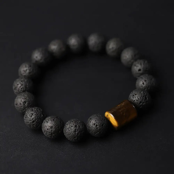 Buddha Stones Lava Rock Ebony Wood Tiger Eye Healing Bracelet - BWOOOH - Lava Rock&amp;Tiger Eye / 15-16cm - Bracelet