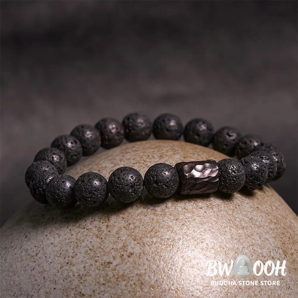 Buddha Stones Lava Rock Ebony Wood Tiger Eye Healing Bracelet - BWOOOH - Bracelet