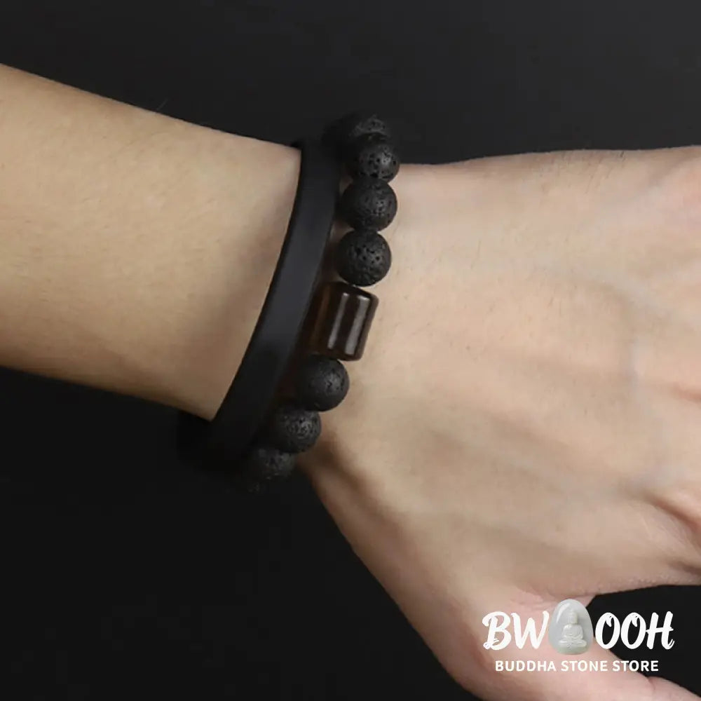 Buddha Stones Lava Rock Ebony Wood Tiger Eye Healing Bracelet - BWOOOH - Bracelet