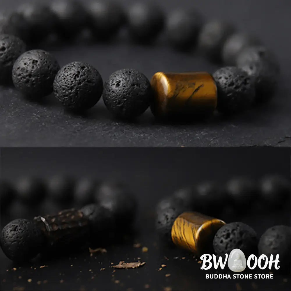 Buddha Stones Lava Rock Ebony Wood Tiger Eye Healing Bracelet - BWOOOH - Bracelet