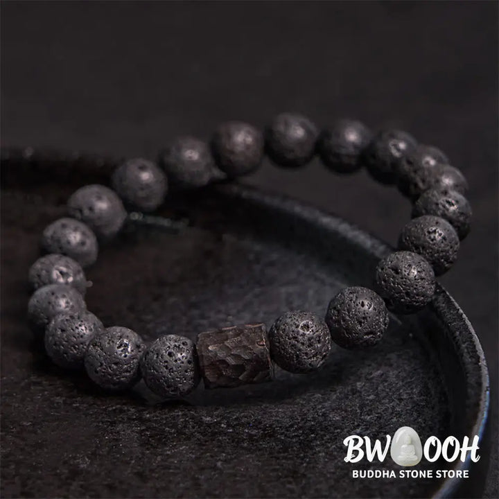 Buddha Stones Lava Rock Ebony Wood Tiger Eye Healing Bracelet - BWOOOH - Bracelet