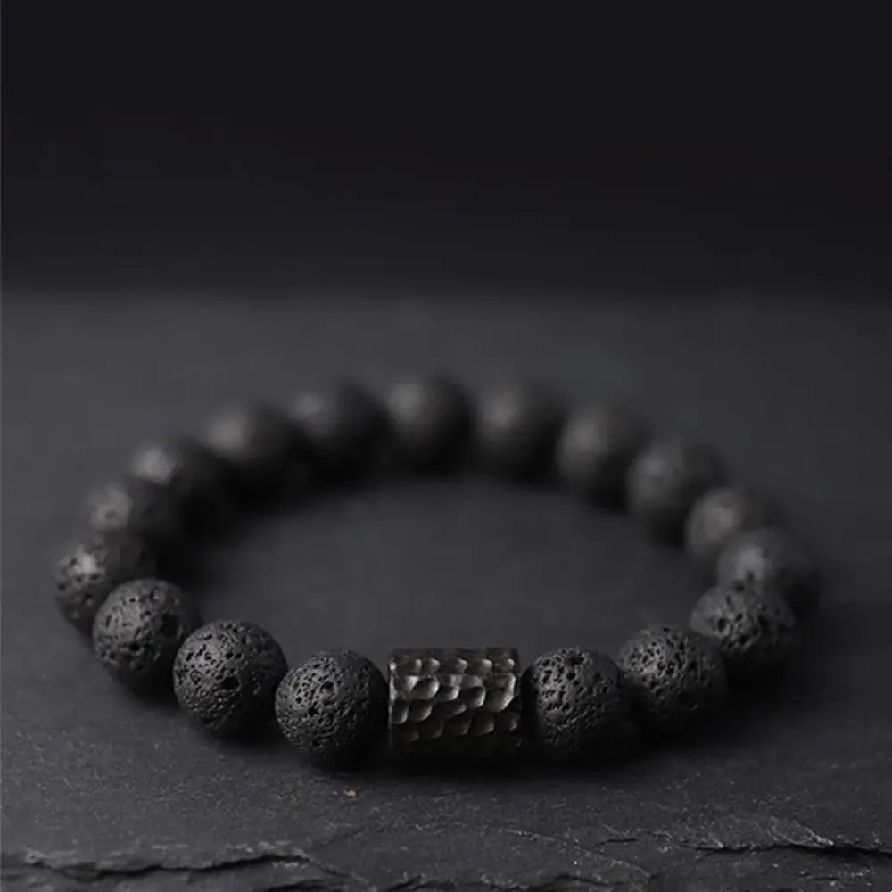 Buddha Stones Lava Rock Ebony Wood Tiger Eye Support Healing Bracelet - BWOOOH - Lava Rock&Ebony Wood / 15-16cm