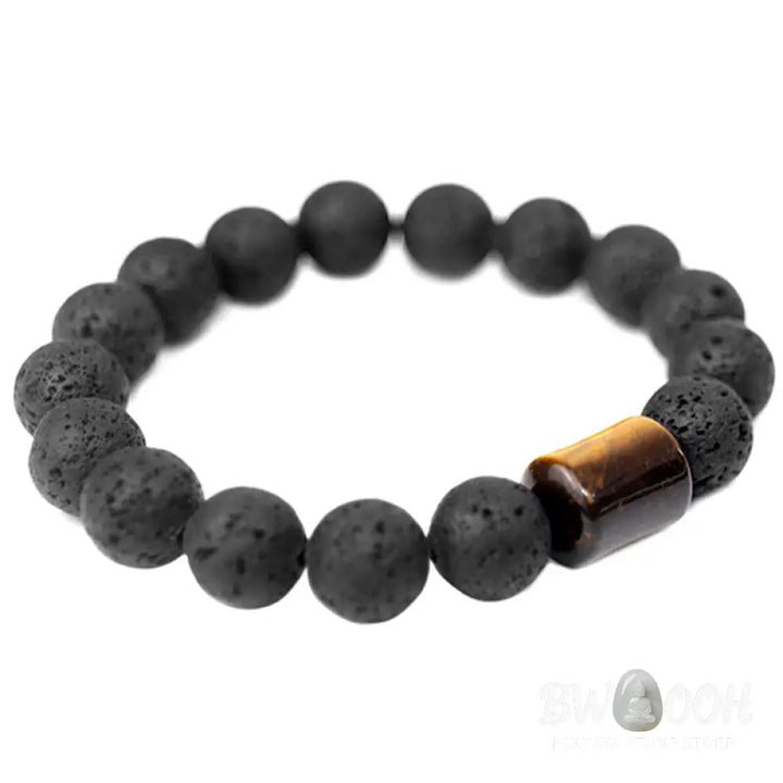 Buddha Stones Lava Rock Ebony Wood Tiger Eye Support Healing Bracelet - BWOOOH - Bracelet