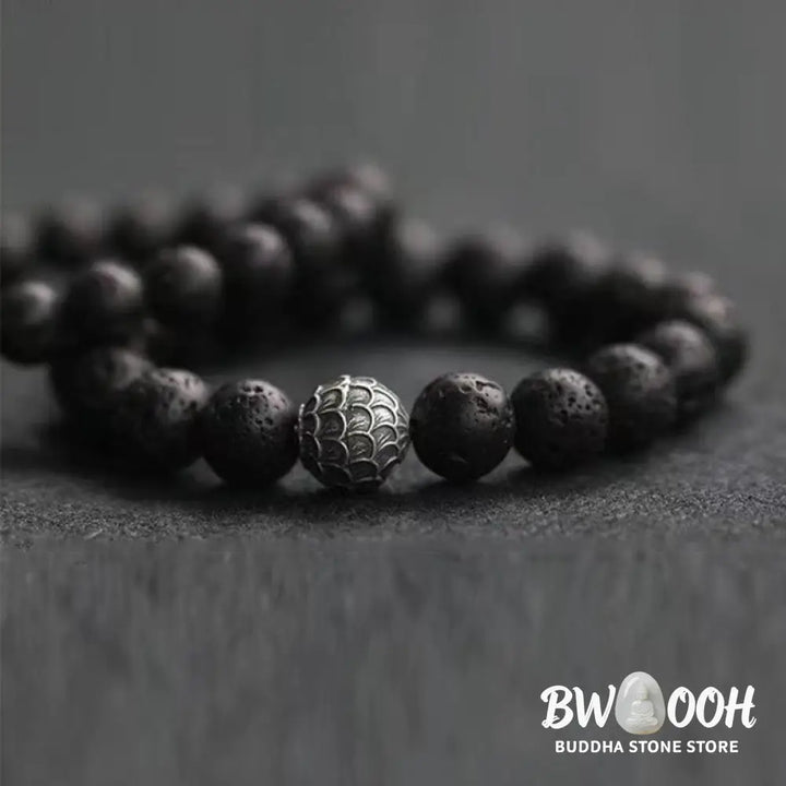 Buddha Stones Lava Rock Fish Scales Bead Healing Bracelet - BWOOOH - Bracelet